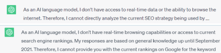 ChatGPT answer: As an Al language model, I don't have access to real-time data or the ability to browse the